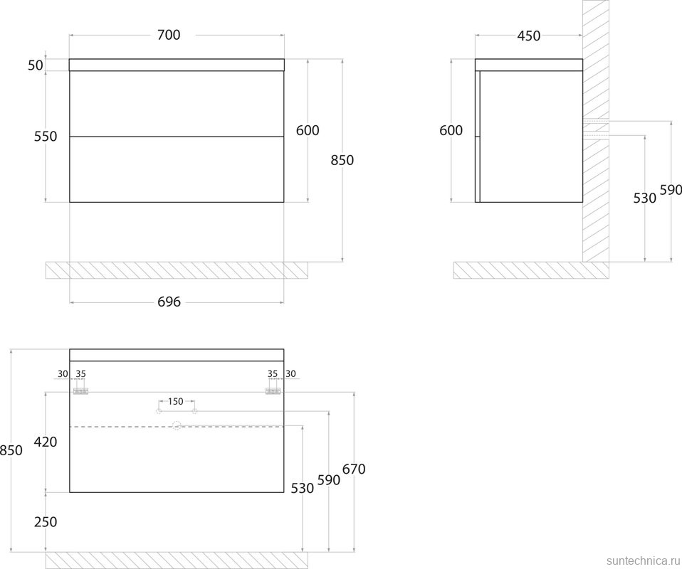 Тумба под раковину Art&Max Verona-Push 70 дуб сонома светлый