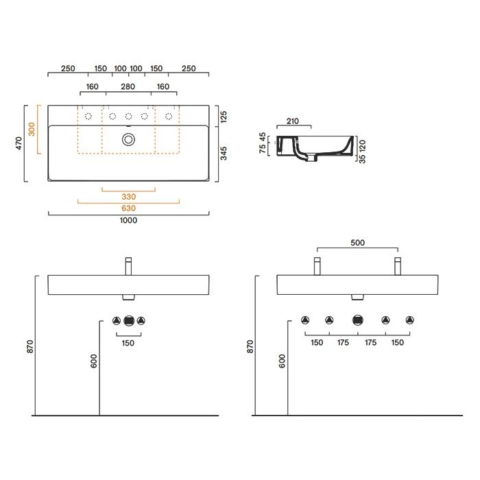 Раковина подвесная Catalano Premium 0221000001 100х47 глянцевая белая, прямоугольная