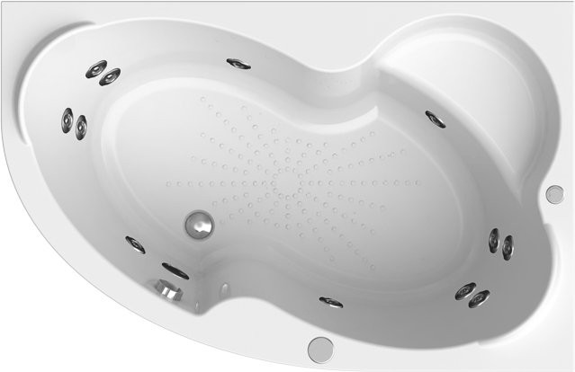 Акриловая ванна Radomir Vannesa Massage Ирма баланс, R 160x105 см, угловая, правая, пристенная, с гидромассажем, белая, асимметричная, с каркасом, с экраном, с сиденьем, со сливом-переливом, с полотенцедержателем