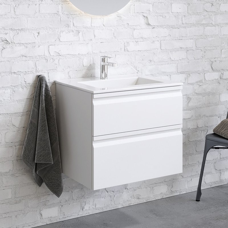 Тумба с раковиной AQUATEK Вега 60 подвесная, 2 ящика, матовая белая