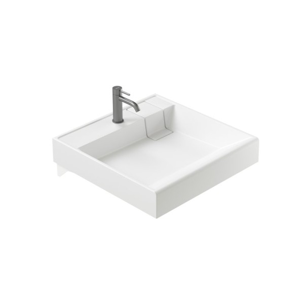 Раковина над стиральной машиной Ceramicanova Quattro 60 глянцевая белая, квадратная, искусственный камень, с комплектом кронштейнов