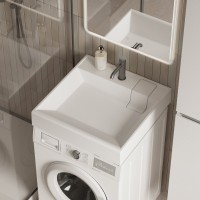 Раковина над стиральной машиной Ceramicanova Quattro 60 глянцевая белая, квадратная, искусственный камень, с комплектом кронштейнов