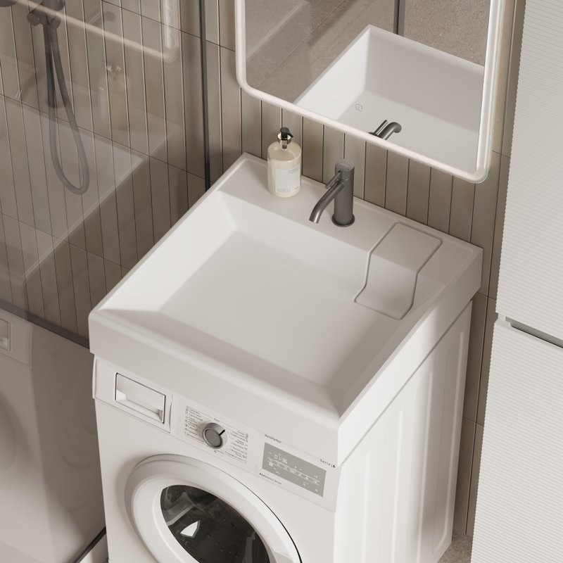 Раковина над стиральной машиной Ceramicanova Quattro 60 глянцевая белая, квадратная, искусственный камень, с комплектом кронштейнов