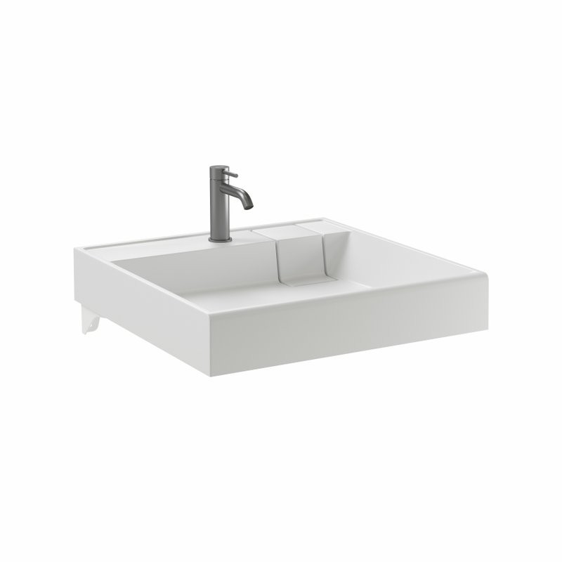 Раковина над стиральной машиной Ceramicanova Quattro 60 глянцевая белая, квадратная, искусственный камень, с комплектом кронштейнов