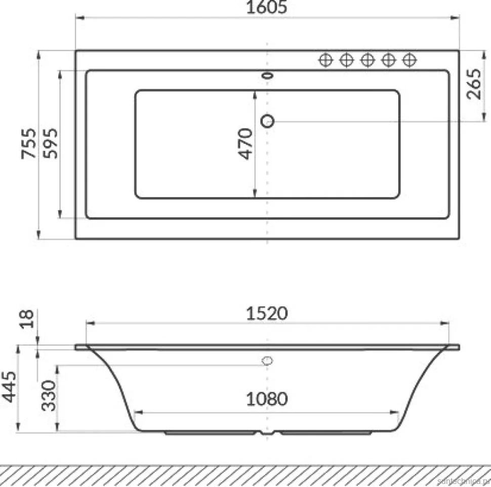 Акриловая ванна Excellent Pryzmat Slim WAEX.PRY16S.LINE 160x75 см, встраиваемая, с гидромассажем, белая, с каркасом, со сливом-переливом