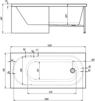 Акриловая ванна Alex Baitler Baikal 150x70 см, встраиваемая, белая, с экраном
