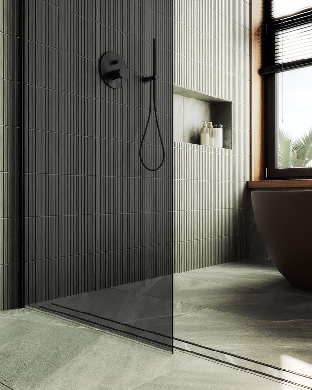 Душевая перегородка Maybahglass MGD-681-6ш 109 см, профиль черный, стекло графит