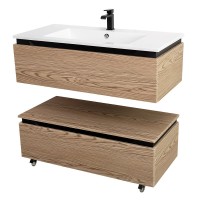 Тумба с раковиной Cezares Slider 100 подвесная, 2 ящика, дуб тангент