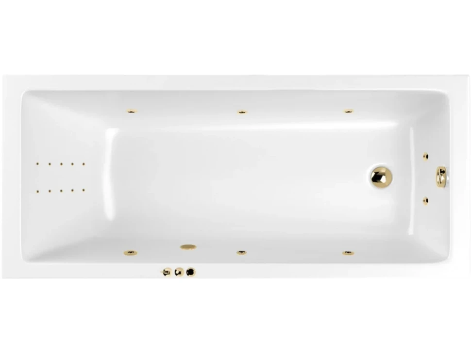 Акриловая ванна WHITECROSS Wave Smart Nano 180x80 см, встраиваемая, с гидромассажем, белый глянец, с каркасом, со сливом-переливом, фурнитура золото