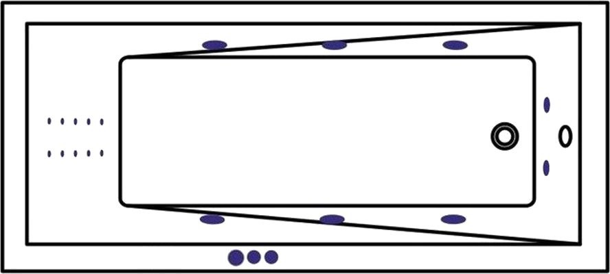 Акриловая ванна WHITECROSS Wave Smart Nano 180x80 см, встраиваемая, с гидромассажем, белый глянец, с каркасом, со сливом-переливом, фурнитура золото