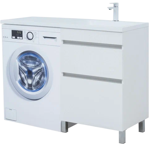 Тумба с раковиной Aquanet Вега 120 R напольная, под стиральную машину, белая глянцевая