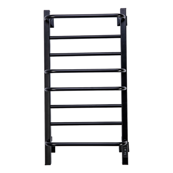 Полотенцесушитель электрический Comfysan Puro-K EC-8 80x45 см, скрытое подключение справа, слева, матовый черный, лесенка, из стали, с полкой
