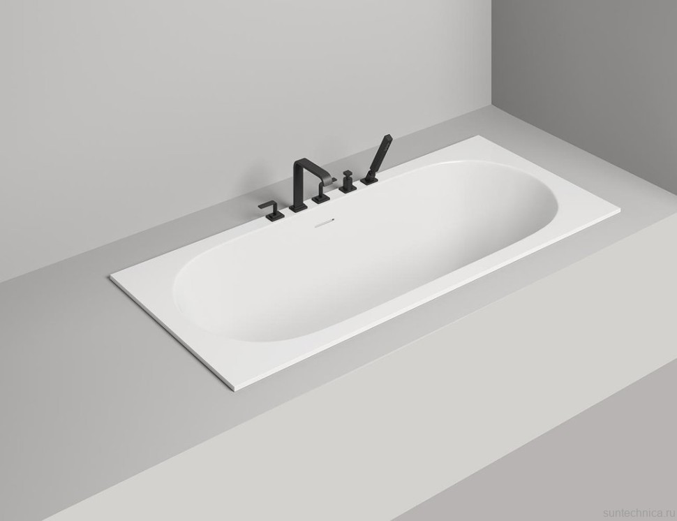 Ванна из искусственного камня Salini Ornella Axis Kit S-Stone 180x80 см, встраиваемая, матовая белая, на ножках, со сливом-переливом