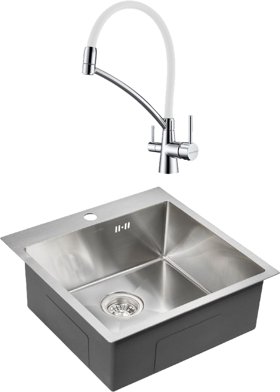 Комплект Мойка Paulmark Kroner PM215151-BS брашированная нержавеющая сталь + Смеситель Siegen Si213111-CRw хром, с гибким изливом