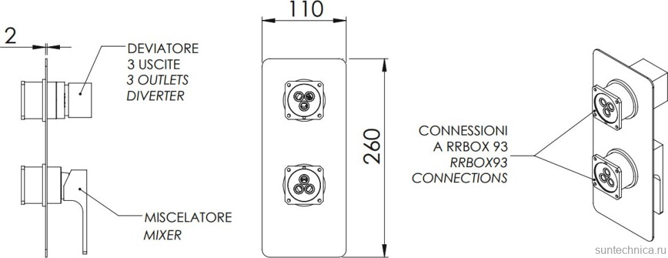Встраиваемый смеситель для душа и ванны Remer Absolute AU93KBBO С ВНУТРЕННЕЙ ЧАСТЬЮ, белый матовый
