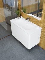 Тумба с раковиной Art&Max Sanremo 100 подвесная, 2 ящика, белая глянцевая