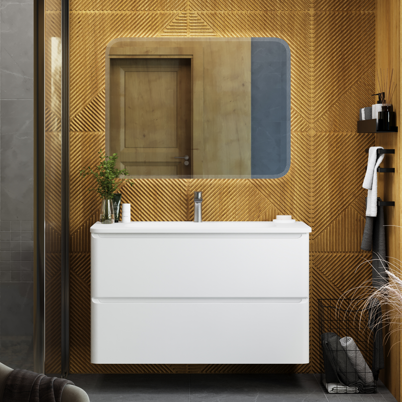 Тумба с раковиной Art&Max Sanremo 100 подвесная, 2 ящика, белая глянцевая