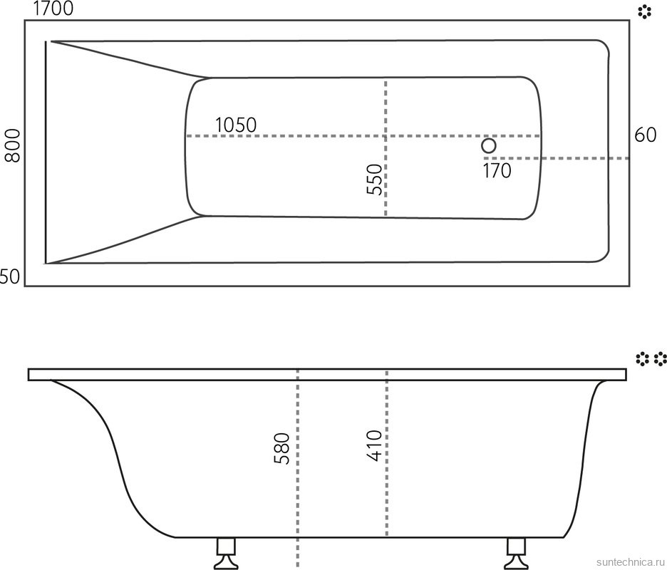 Ванна из искусственного камня Marmo Bagno Алесса 170x80 см, встраиваемая, белая, на ножках