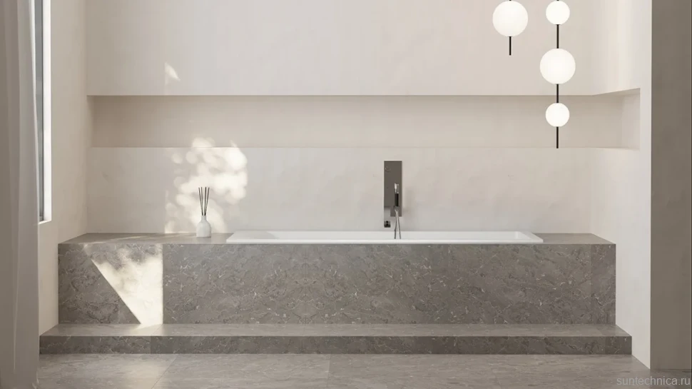 Ванна из искусственного камня Salini Cascata S-Sense 180x80 см, встраиваемая, матовая белая, на ножках