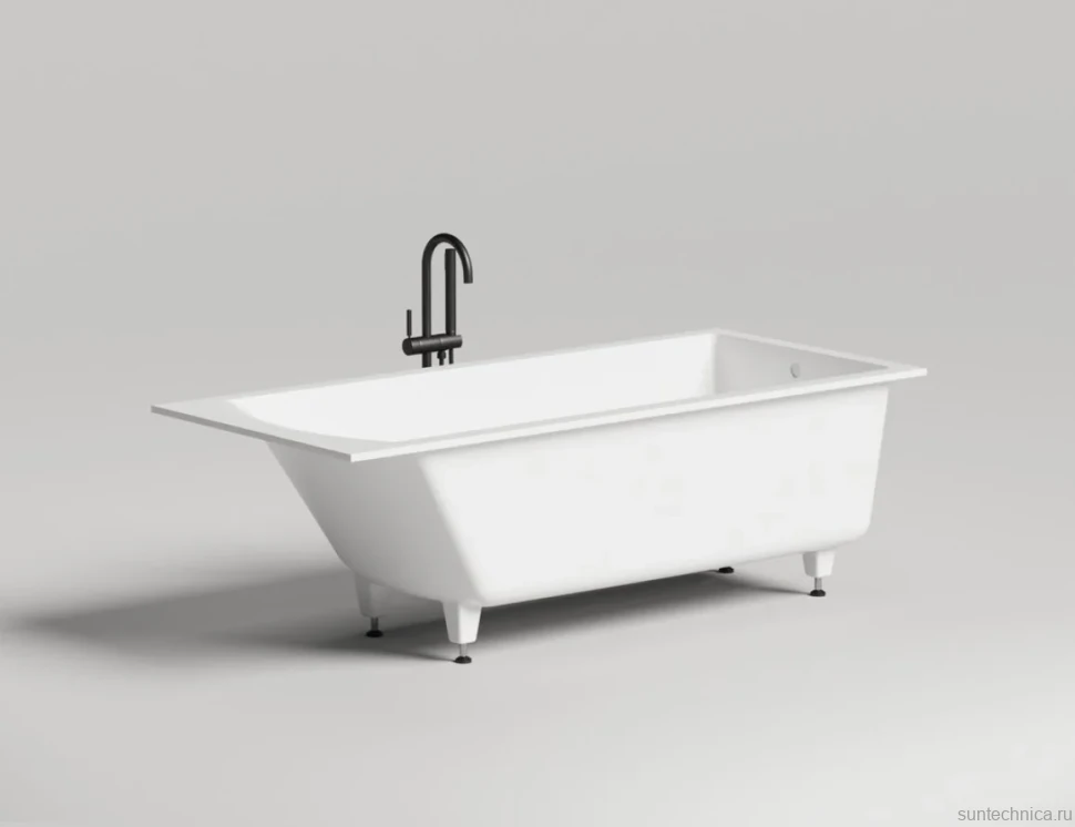 Ванна из искусственного камня Salini Cascata S-Sense 180x80 см, встраиваемая, матовая белая, на ножках