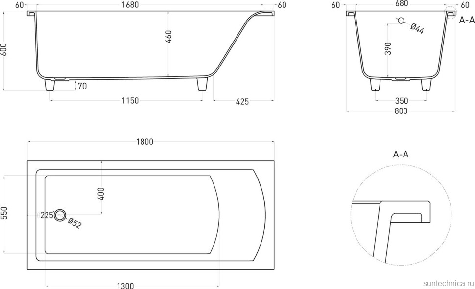 Ванна из искусственного камня Salini Cascata S-Sense 180x80 см, встраиваемая, матовая белая, на ножках