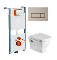 Комплект Унитаз подвесной Santek Нео 1WH302423 с микролифтом + Инсталляция VitrA V-Fix Core 732-5800-01PV + Кнопка Root Square 740-2395 никель