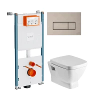 Комплект Унитаз подвесной Santek Нео 1WH302423 с микролифтом + Инсталляция VitrA V-Fix Core 732-5800-01PV + Кнопка Root Square 740-2395 никель