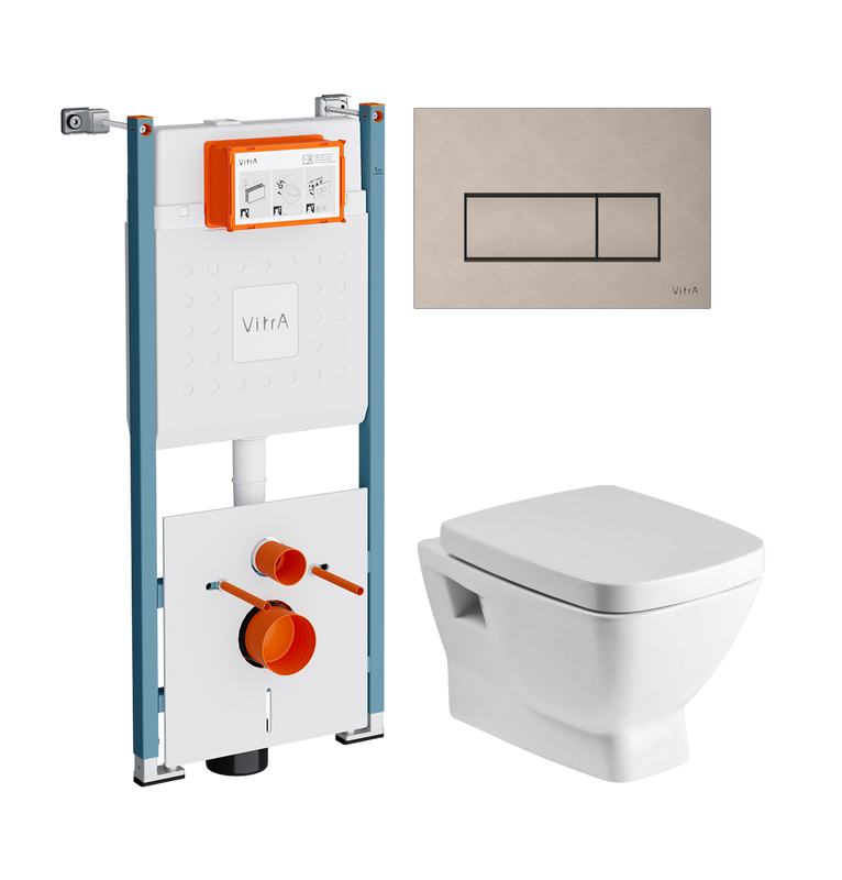 Комплект Унитаз подвесной Santek Нео 1WH302423 с микролифтом + Инсталляция VitrA V-Fix Core 732-5800-01PV + Кнопка Root Square 740-2395 никель