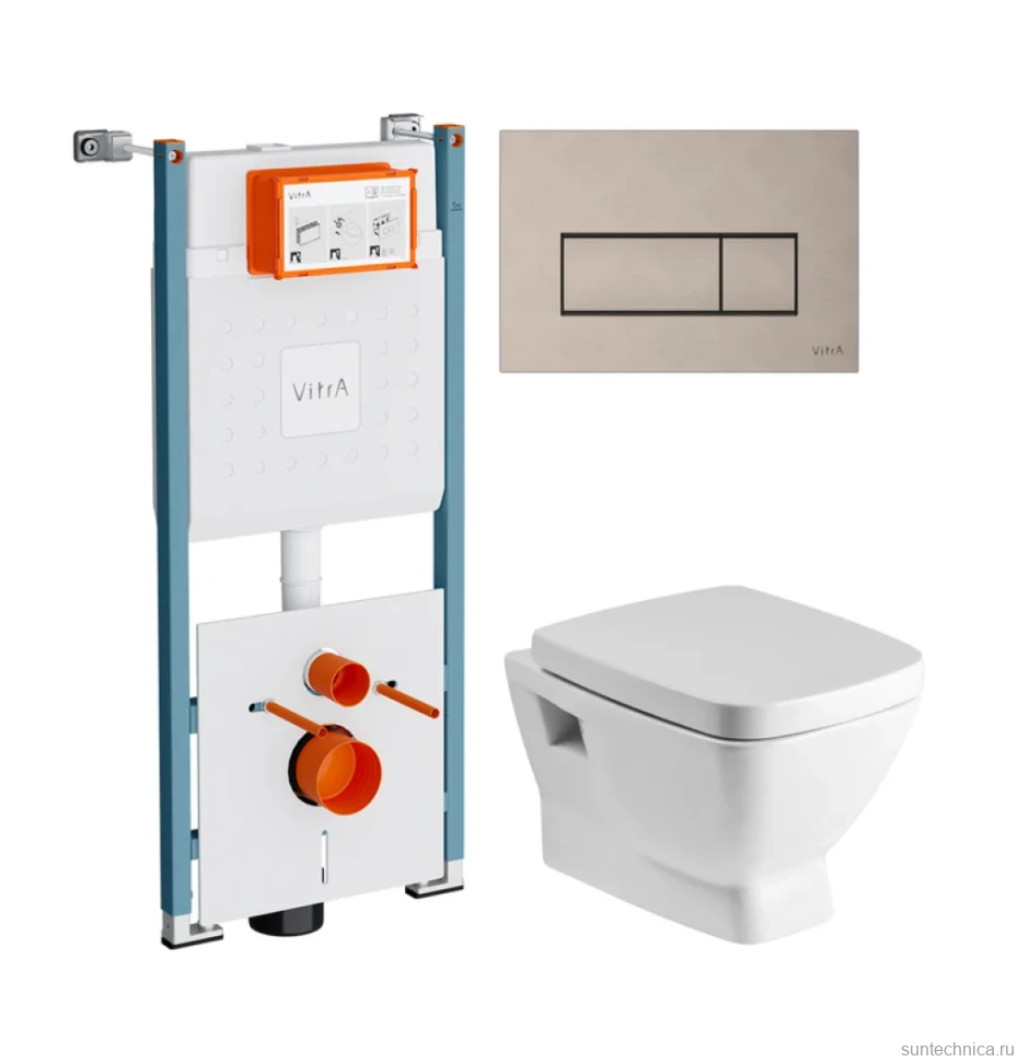Комплект Унитаз подвесной Santek Нео 1WH302423 с микролифтом + Инсталляция VitrA V-Fix Core 732-5800-01PV + Кнопка Root Square 740-2395 никель
