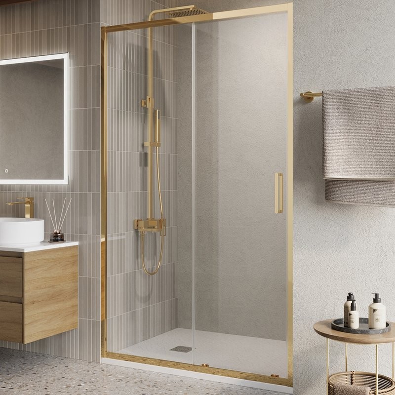 Душевая дверь в нишу BelBagno Luce BF-1-120-C-ORO профиль золото, стекло прозрачное
