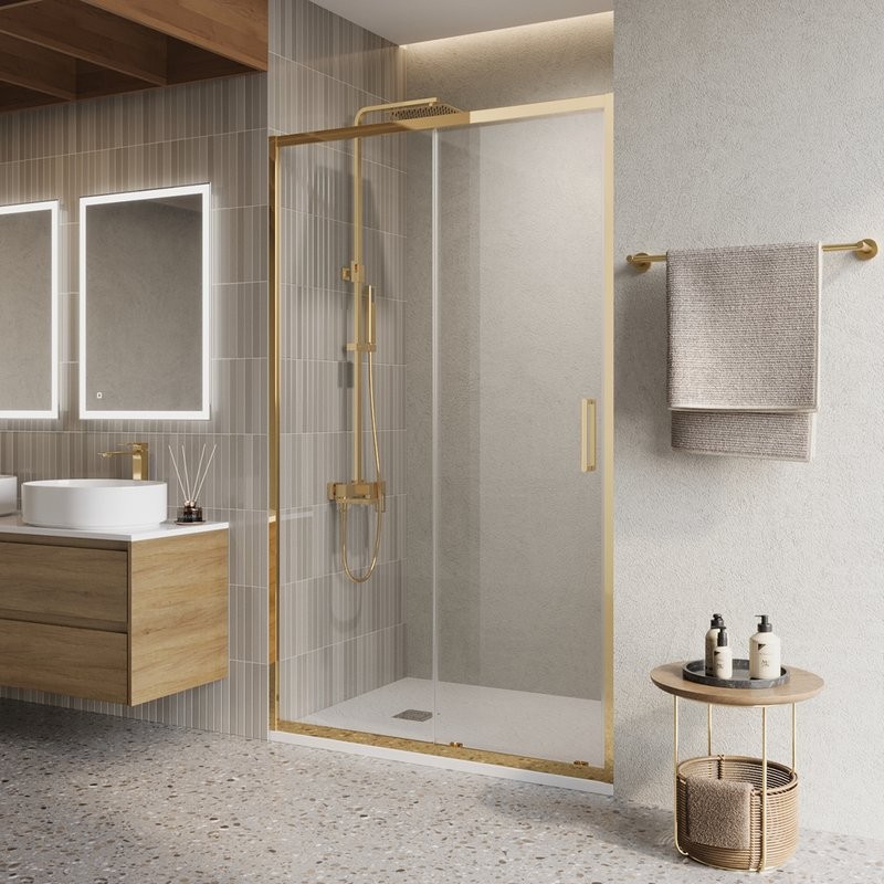 Душевая дверь в нишу BelBagno Luce BF-1-120-C-ORO профиль золото, стекло прозрачное