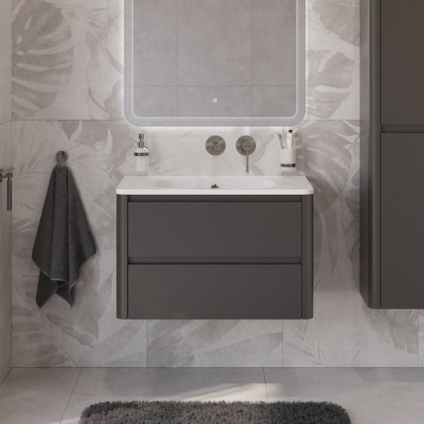 Тумба с раковиной Cezares Relax 80 подвесная, 2 ящика, оружейная сталь