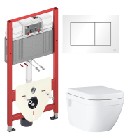 Комплект Унитаз подвесной Grohe Euro Ceramic 39703000 безободковый + Инсталляция TECE Base 9400413 4 в 1 с кнопкой смыва