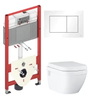 Комплект Унитаз подвесной Grohe Euro Ceramic 39703000 безободковый + Инсталляция TECE Base 9400413 4 в 1 с кнопкой смыва