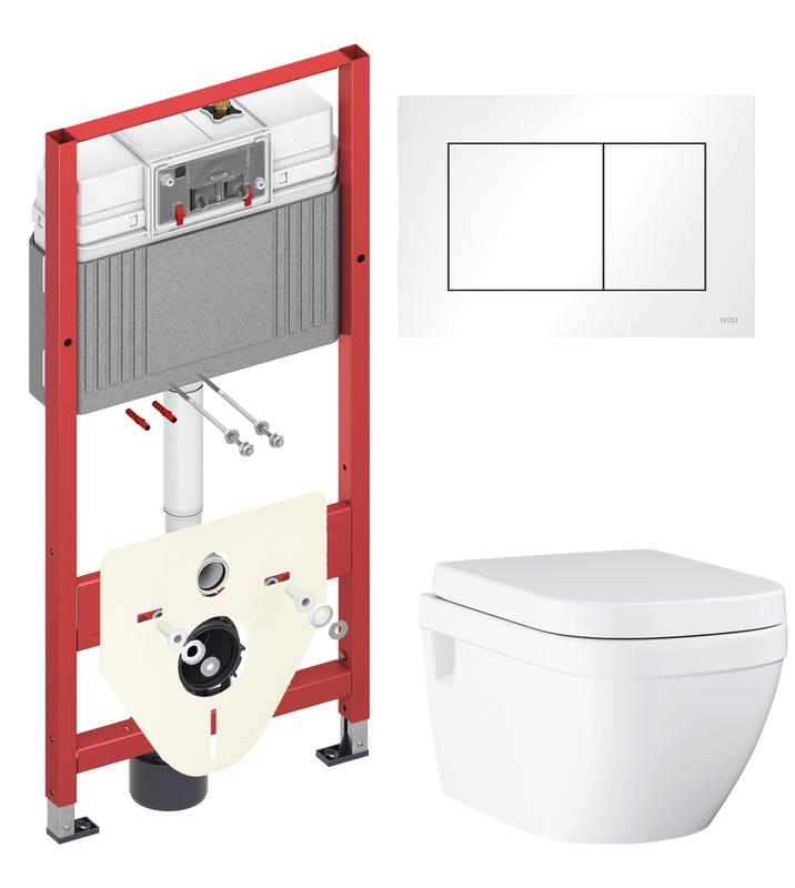 Комплект Унитаз подвесной Grohe Euro Ceramic 39703000 безободковый + Инсталляция TECE Base 9400413 4 в 1 с кнопкой смыва
