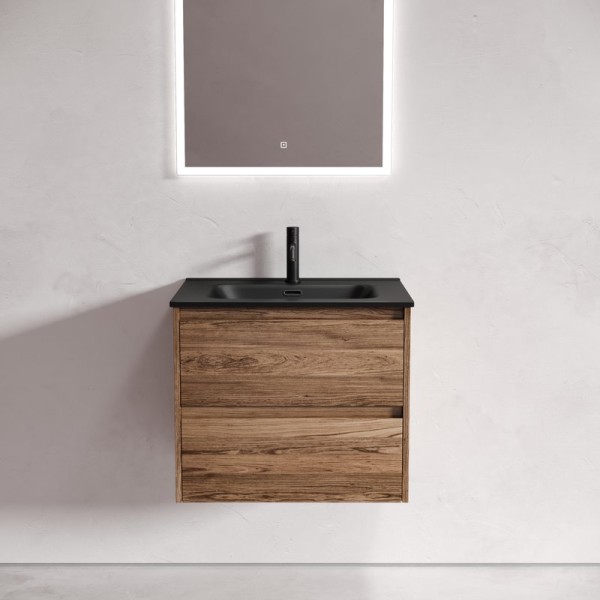 Тумба с раковиной Sancos Libra 60 см дуб чарльстон, черная раковина