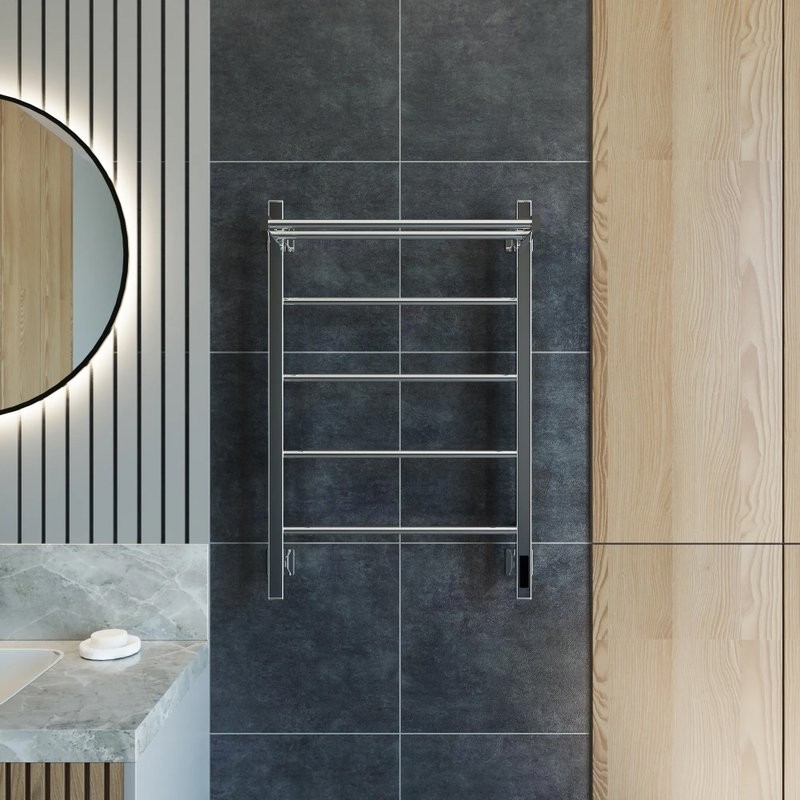 Полотенцесушитель электрический Grota App 530х800 NP EL 80x55 см, подключение справа, слева, скрытое подключение справа, глянцевый хром, лесенка, с полкой