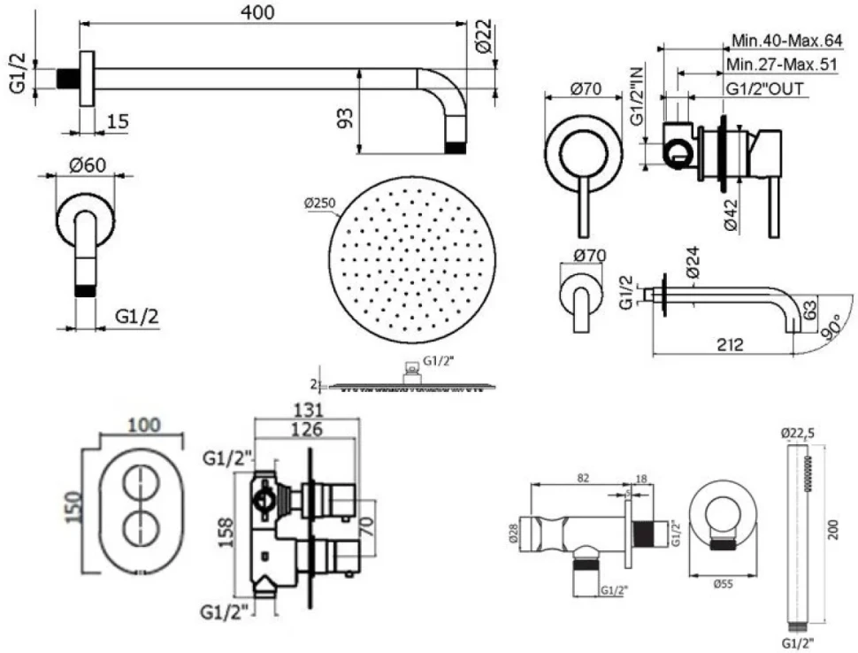 Комплект для ванной Plumberia Selection Ixo KITXOT18NO210 С ВНУТРЕННЕЙ ЧАСТЬЮ, черный матовый