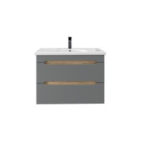 Тумба с раковиной SanStar Diva 80 подвесная, графит софт, дуб вотан, раковина Como 80
