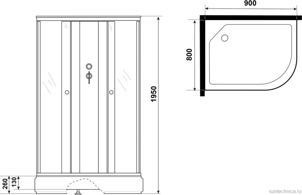 Душевая кабина Niagara Promo P90/80/26L/MT/BK 90х80 см, без крыши, L