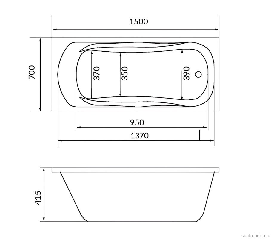 Акриловая ванна 1MarKa Classic A Стандарт 1+ 150x70 см, пристенная, белая, на ножках, с экраном, со сливом-переливом