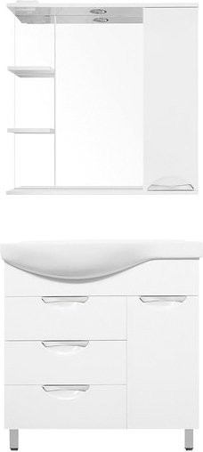 Тумба под раковину Style Line Жасмин 82 R белая, с бельевой корзиной