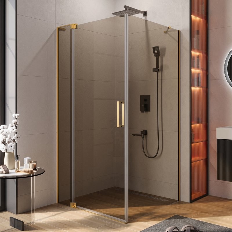 Душевой уголок Cezares Slider AH 1 100-100/110 BR BORO профиль брашированное золото, стекло бронза