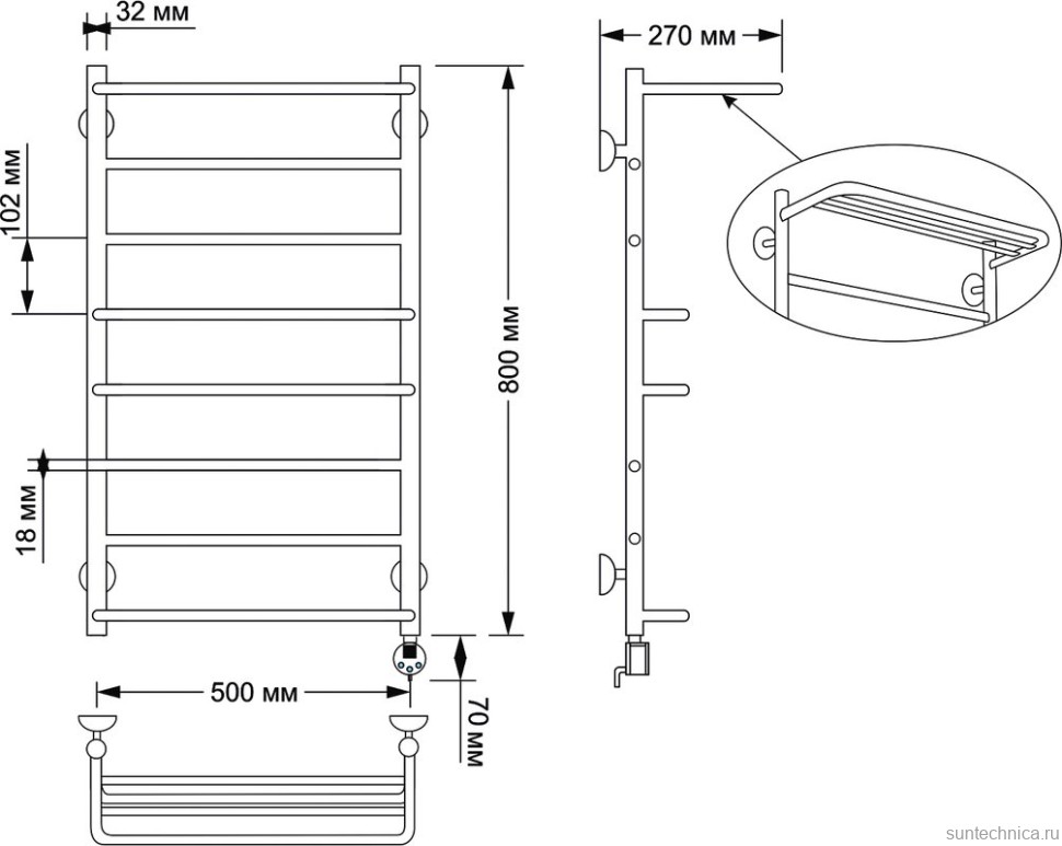 Полотенцесушитель электрический Secado Верона 2 85x55 см, подключение справа, бронза, лесенка, латунь, с полкой