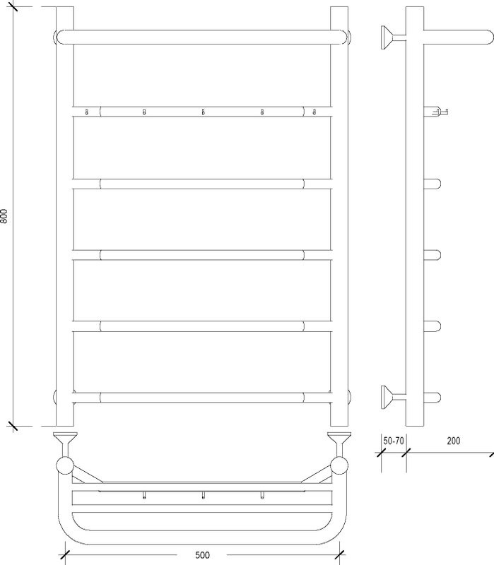 Полотенцесушитель водяной Secado Агата 1 KСП 85x55 см, глянцевый хром, лесенка, с полкой