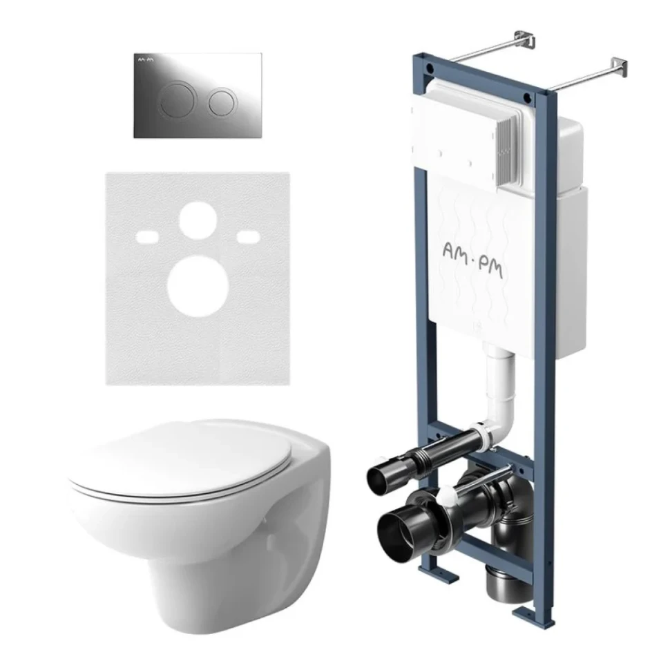 ¶Комплект Унитаз подвесной Damixa Willow DX15C1700SC с микролифтом + Инсталляция AM.PM ErgoFit I012711.0151 с кнопкой ErgoFit L хром глянец