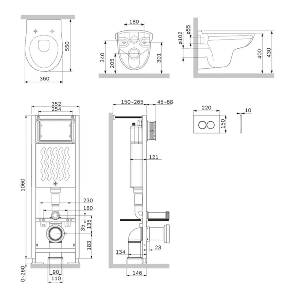 ¶Комплект Унитаз подвесной Damixa Willow DX15C1700SC с микролифтом + Инсталляция AM.PM ErgoFit I012711.0151 с кнопкой ErgoFit L хром глянец