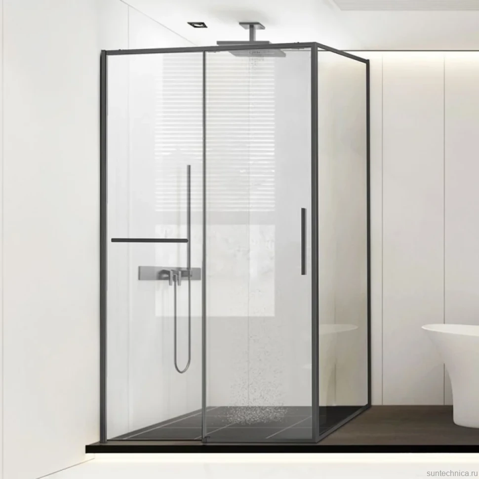 Душевой уголок Vincea Slim Soft VSR-1SS8013CLGM 130х80, профиль вороненая сталь, стекло прозрачное