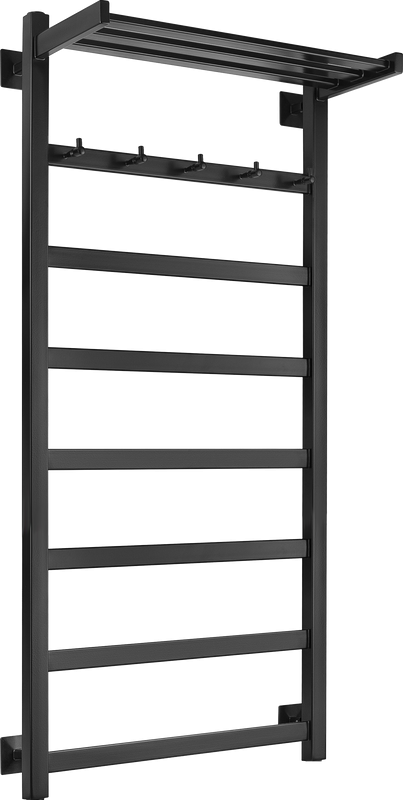 Полотенцесушитель электрический Secado Корсико 1 КСП 100x55 см, подключение справа, матовый черный, лесенка, с полкой