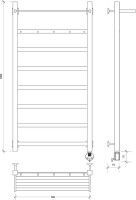 Полотенцесушитель электрический Secado Корсико 1 КСП 100x55 см, подключение справа, матовый черный, лесенка, с полкой